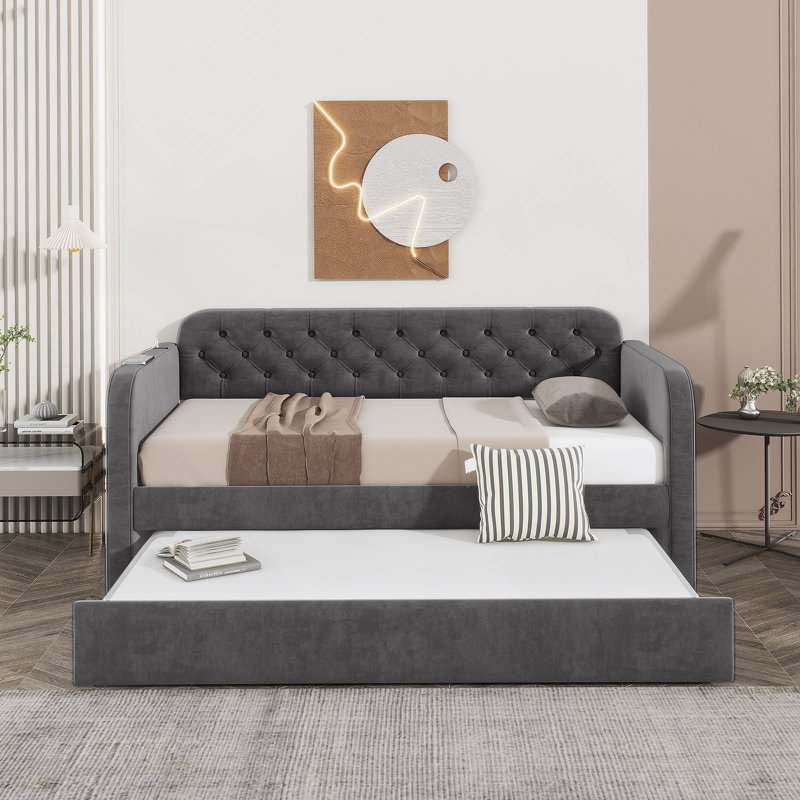 Lit de jour rembourré avec couchette et charge USB, un meuble multifonctionnel et élégant pour la détente et le confort