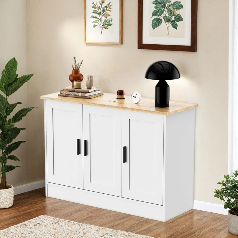 43.3”W  3 Door Buffet Cabinet, Coffee Bar Cabinet With Adjustable Shelf, Kitchen Buffet Sideboard For Living Room, Kitchen