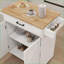Chariot roulant pour îlot de cuisine avec tablettes réglables, porte-serviettes / amp; Plateau en bois d'hévéa | Blanc | Panneau de fibres à densité moyenne