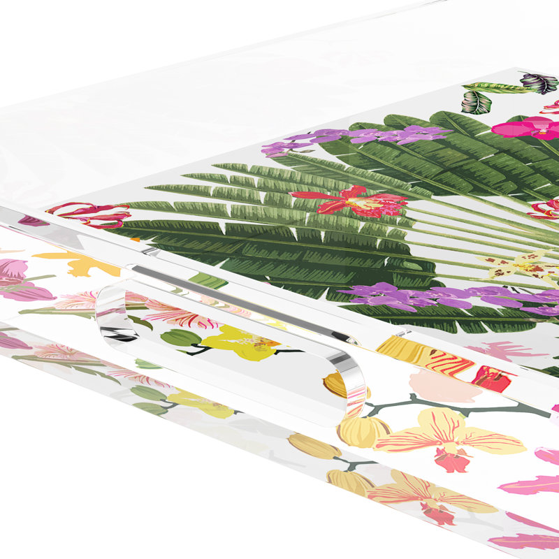 Plateau décoratif fantaisie tropical en acrylique, L 15 po x P 15 po x H 2 po