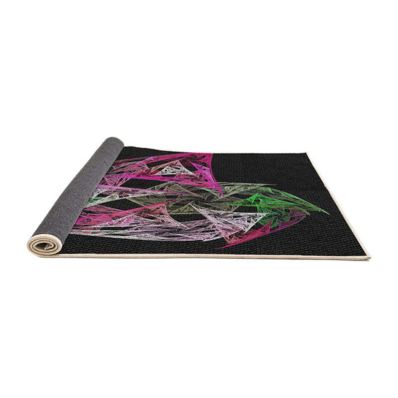 Tapis noir/vert/rose tissé à la machine, Rond 8 pi
