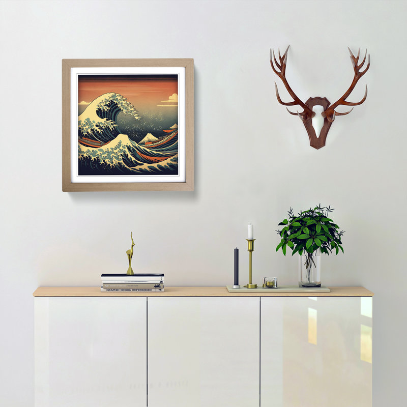 Japanese Wave Retro Art - Framed Print, Oak