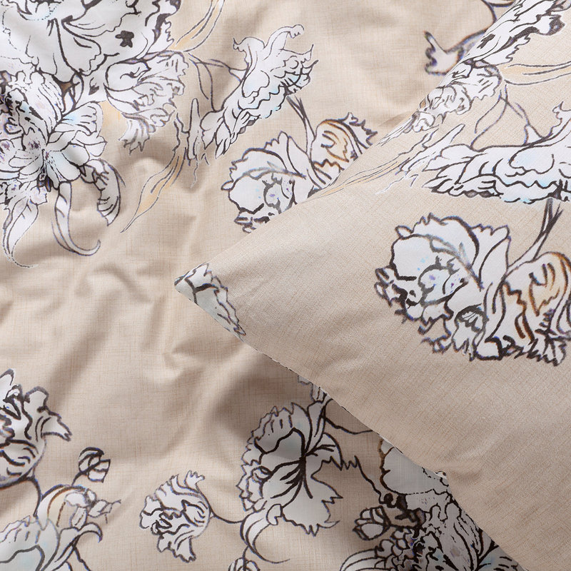 Allan-John Cotton Percale Floral Duvet Cover, Queen Duvet Cover + 2 Shams