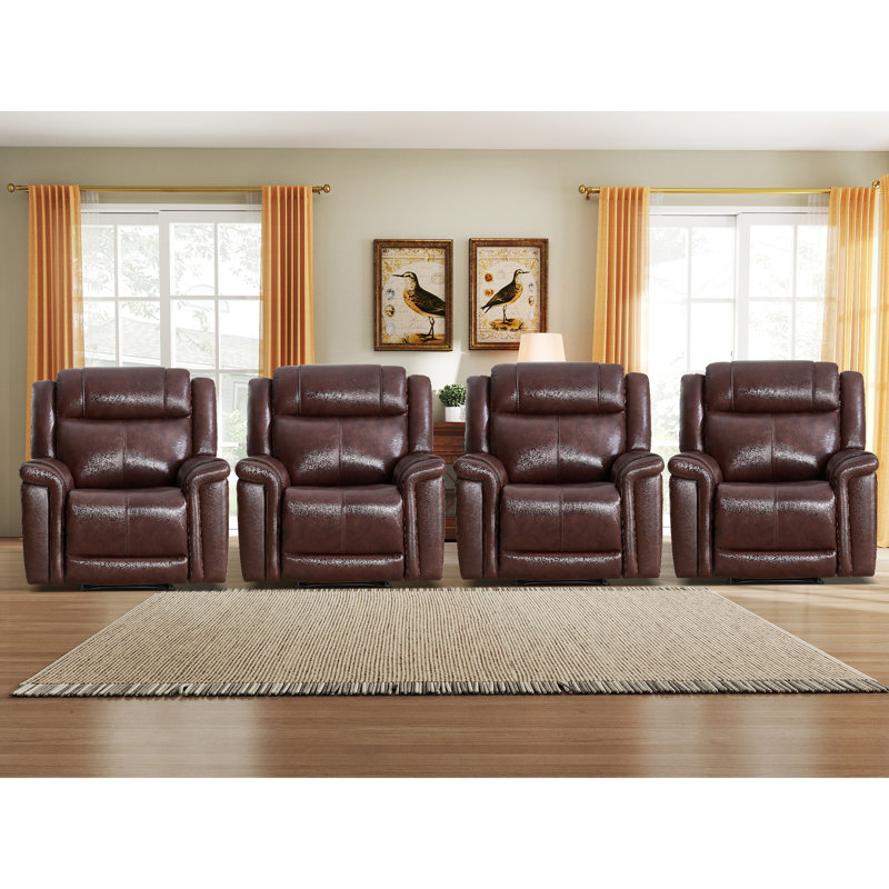  38.98'' Wide Modern Soft Breathable Standard Genuine Leather Manual Recliner Chair(Set of 4)