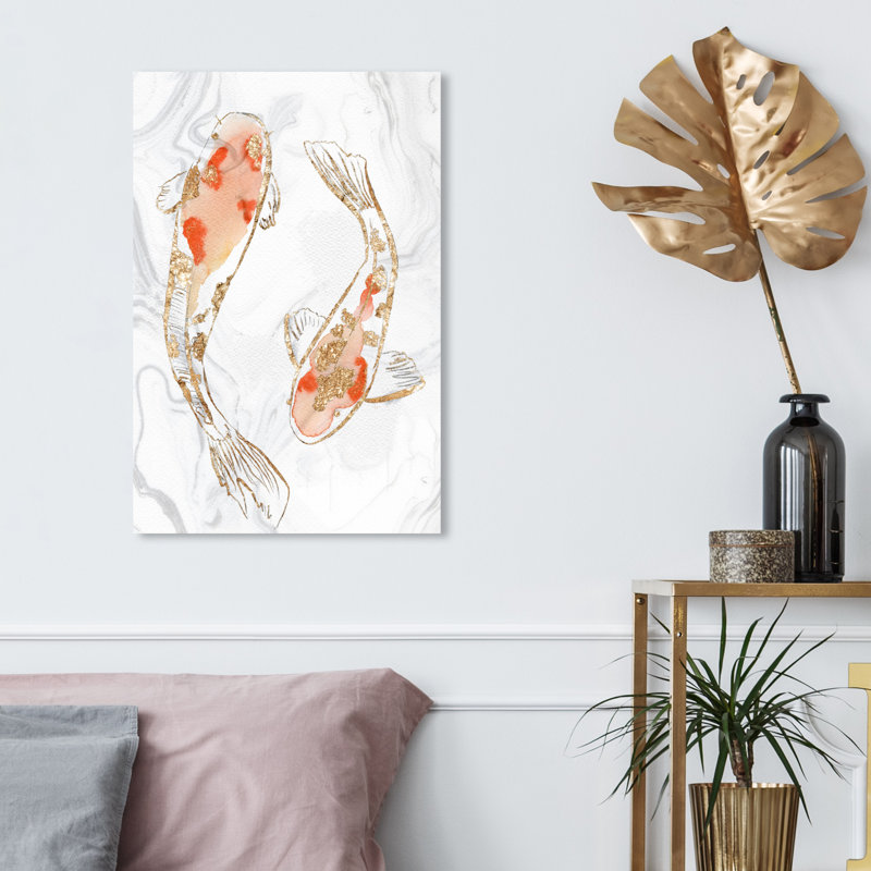 « two koi fish marble », impression sur toile, H 24 po x l 16 po, Toile tendue
