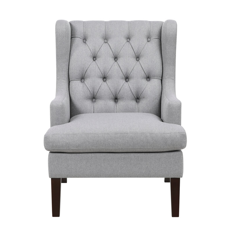 Chaise d'appoint à boutons avec siège en tissu gris et coussins en mousse, Gris