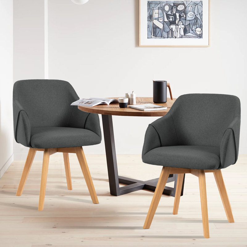 Fegan Swivel Linen Upholstered Back Side Chair, Gray, 2