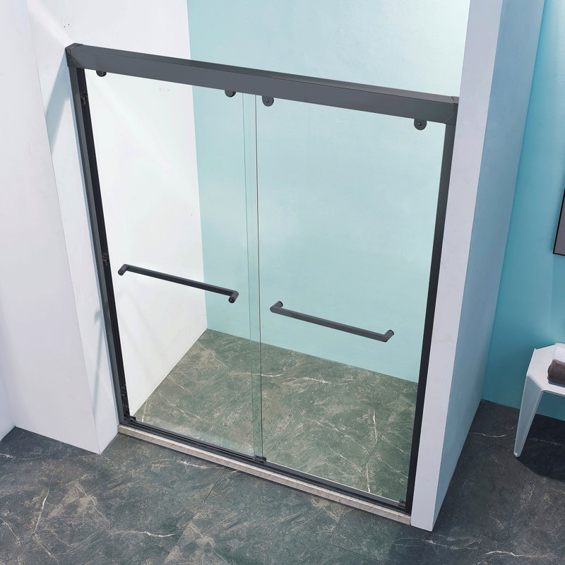 56-60"W X 75"H Double Sliding Shower Door, Aluminium Alloy Frame In Matte Black, 5/16" (8Mm) Thick Sgcc Tempered Clear Glass