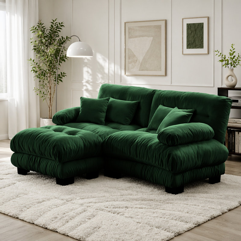 Canapé Cloud, canapé en chenille, Vert + 2 sièges + 1 fauteuil