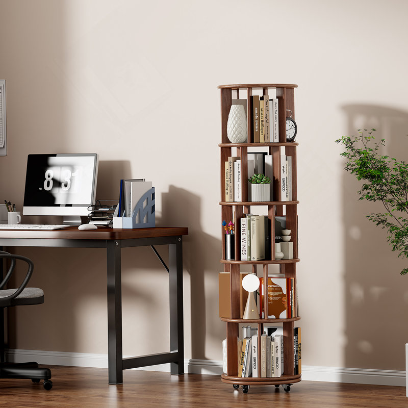Bibliothèque rotative avec roulettes, bibliothèque ronde, tour à 360 ° pour petits espaces
