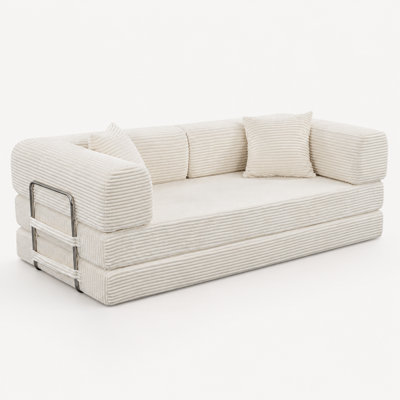 78.7" Wide Corduroy Convertible Sofa with Stainless Steel Frame and Pillows