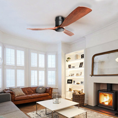 52 Inch Flush Mount Ceiling Fan DC 3 Wood Fan Blade Noiseless Reversible Motor Smart Remote Control Without Light
