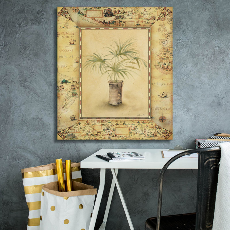 «Antique Map Palm 2» par Cheri Blum, art mural sur toile, H 30 po x l 26 po x P 1,5 po