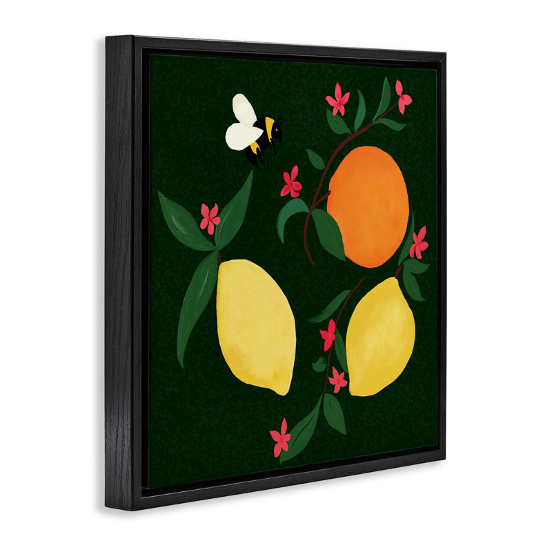  Citrus & Bumble Bee Canvas Wall Art by Michelle Ingari Designs, Cadre flottant noir de jais, H 18 po x l 18 po