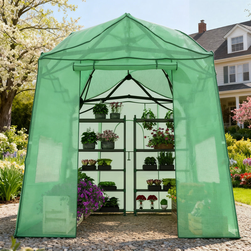 8.5x7x7 ft. Portable Walk-In Garden Greenhouse with Adjustable Height Steel Frame, Zipper Door & Ventilated Windows – Durable PE Outdoor Greenhouse