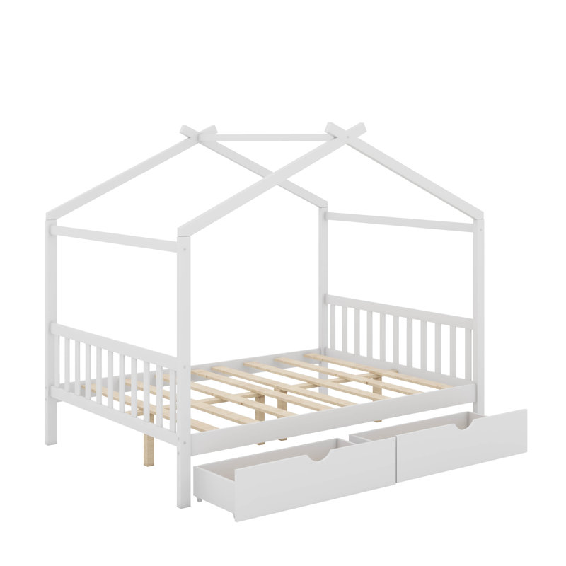 Lit plateforme double avec tiroirs, Blanc