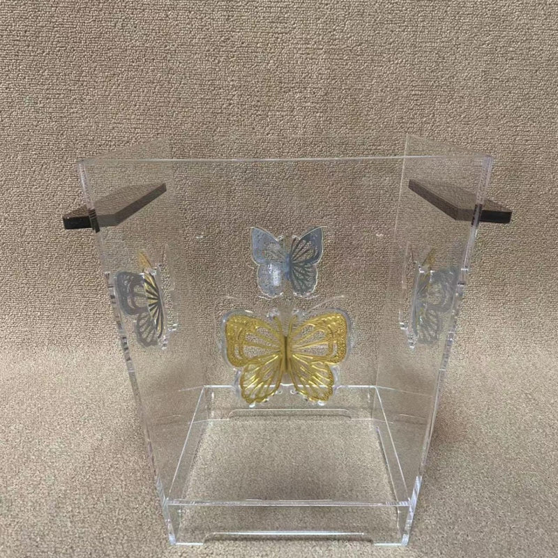 Poubelle de salle de bain transparente en acrylique 11,81 ", décoration papillon