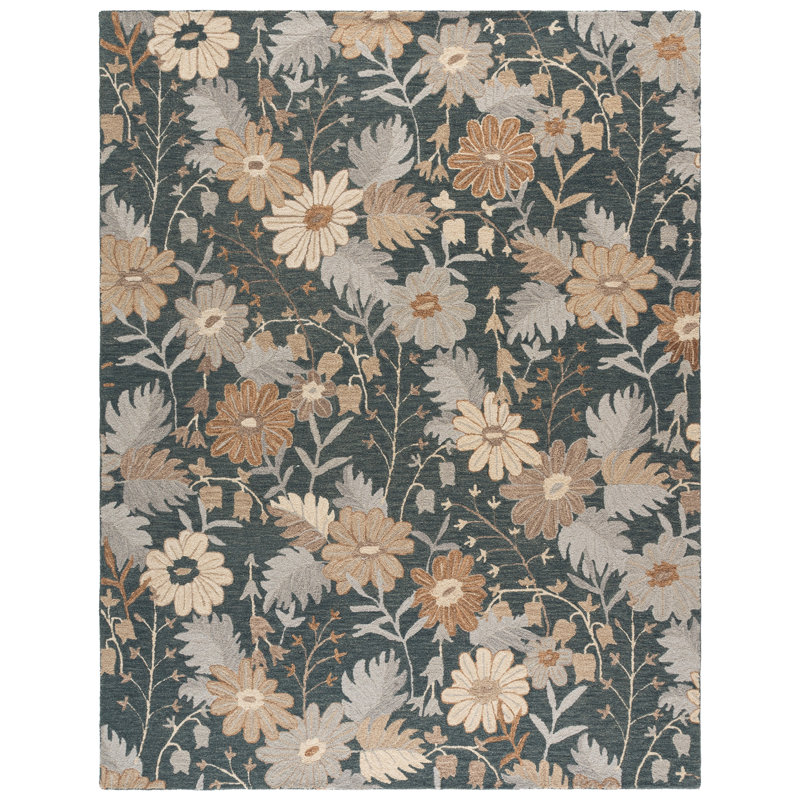 Tapis de jardin 929 tufté à la main, 80 % laine, 20 % coton, motif floral, Rectangle 8' x 10'