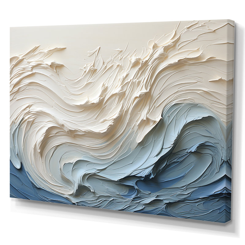 «White and Blue Wave Papercut Style - Coastal Waves», reproduction d'art sur toile (sans texture), Toile tendue, Sans cadre