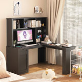 L Shaped Desk With Charger,Computer Desk With Drawers,Bookshelf & Hutch,Modern Corner Desk,Home Office Desk,L-Shaped Study Table Writing Desk,Corner Gaming Computer Desk With Storage