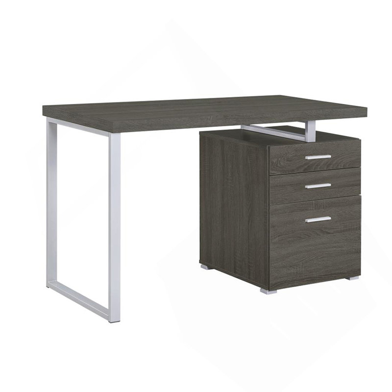 Bureau à 3 tiroirs au fini gris patiné, Gris