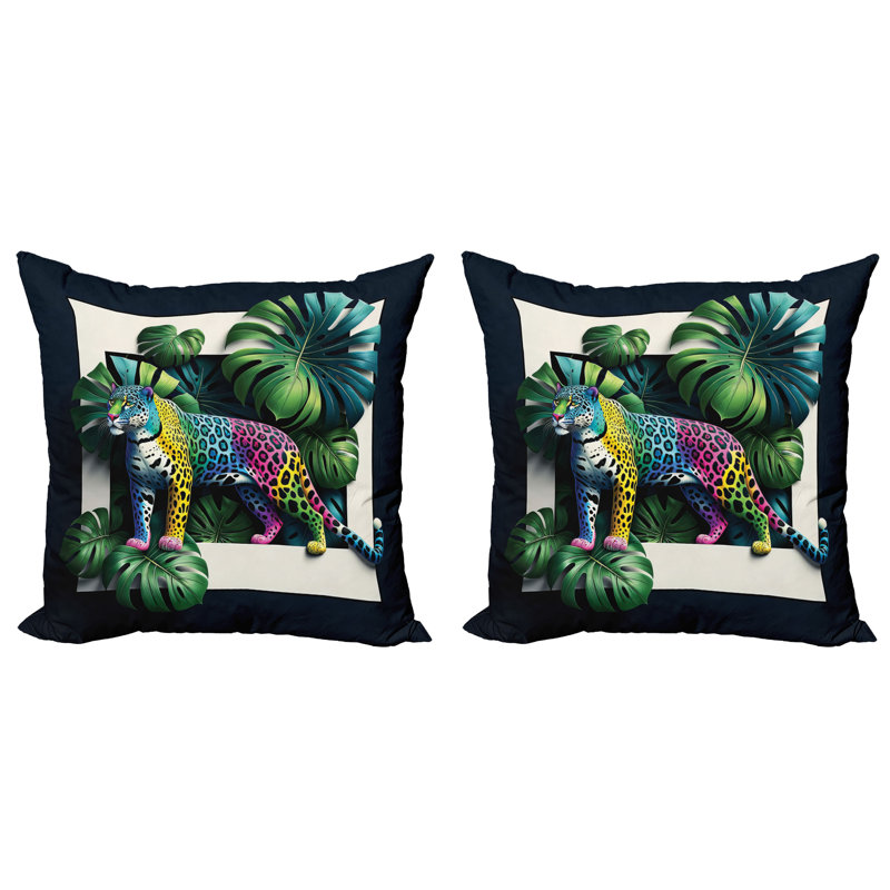 429951_Ambesonne, housse de coussin léopard, paquet de 2 Wildstores colorés de Monstera, H 20 po x l 20 po
