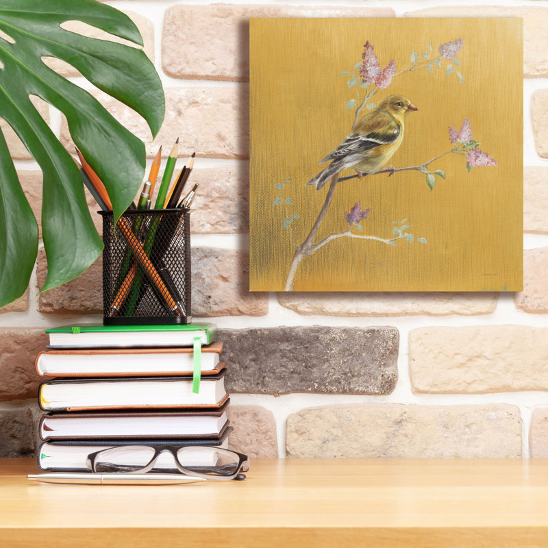 Winston Porter 'Female Goldfinch On Gold' by Danhui Nai Canvas Wall Art, H 12 po x l 12 po