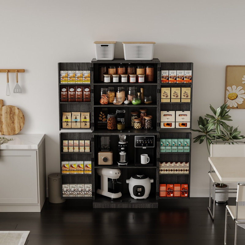Armoire garde-manger moderne de 71 po de hauteur avec flûtes réglables et organisateurs 12 portes, conception à double cannelure, armoire de rangement en bois pour la cuisine
