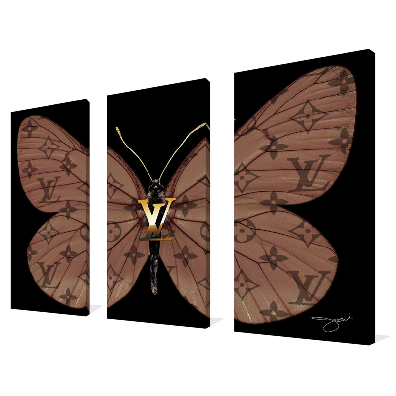 "Louis Vuitton Butterfly" par Jodi, impression sur toile tendue 3 pièces, H 24 po x l 36 po x P 0,75 po