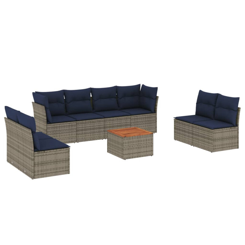  Ensemble de canapé de patio 9 pièces avec coussins en rotin de polyester gris