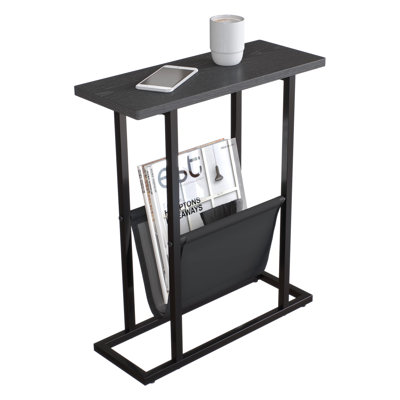 Small Narrow End Table With Storage Bag, Multi-Purpose Side Table For Living Room, Bedroom, Home Office