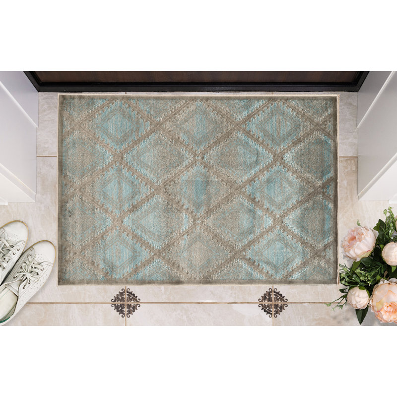 Tapis bleu à motif géométrique Alkmaar, Rectangle 8 pi x 11 pi