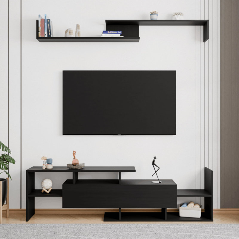 Alvaro 60.2'' 2 Pc 1-Drawer Floating TV Stand Media Console with Open Shelves, Black