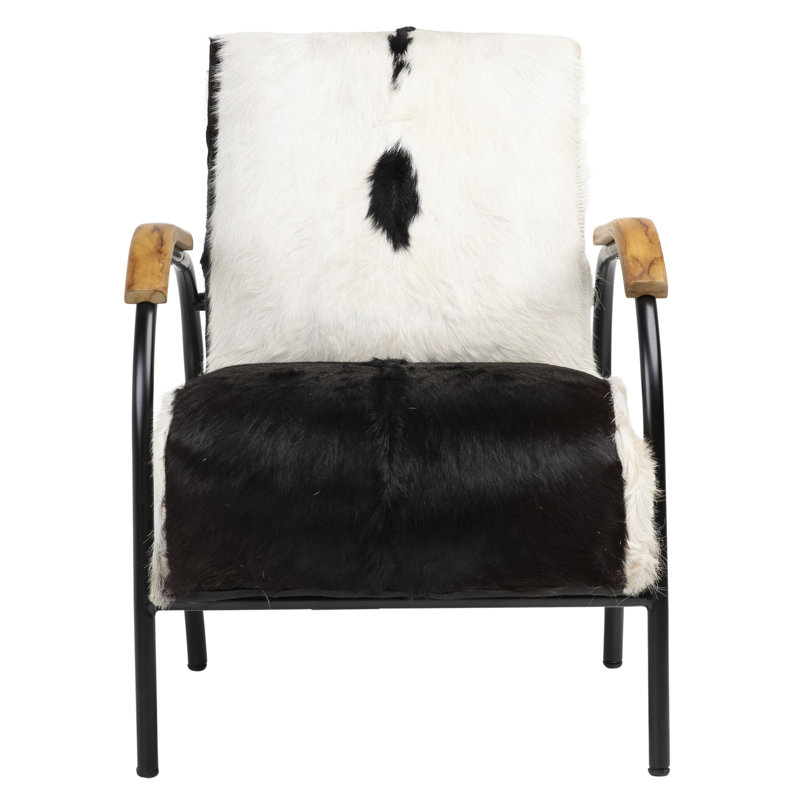 Claytor Genuine Hide Upholstered Armchair w/ Teak Accents
