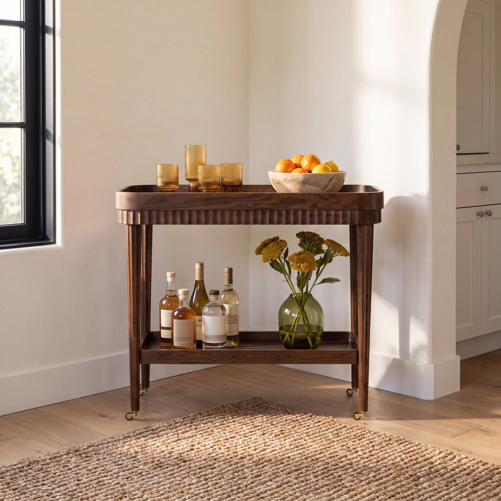 Oak Bar Cart, Walnut