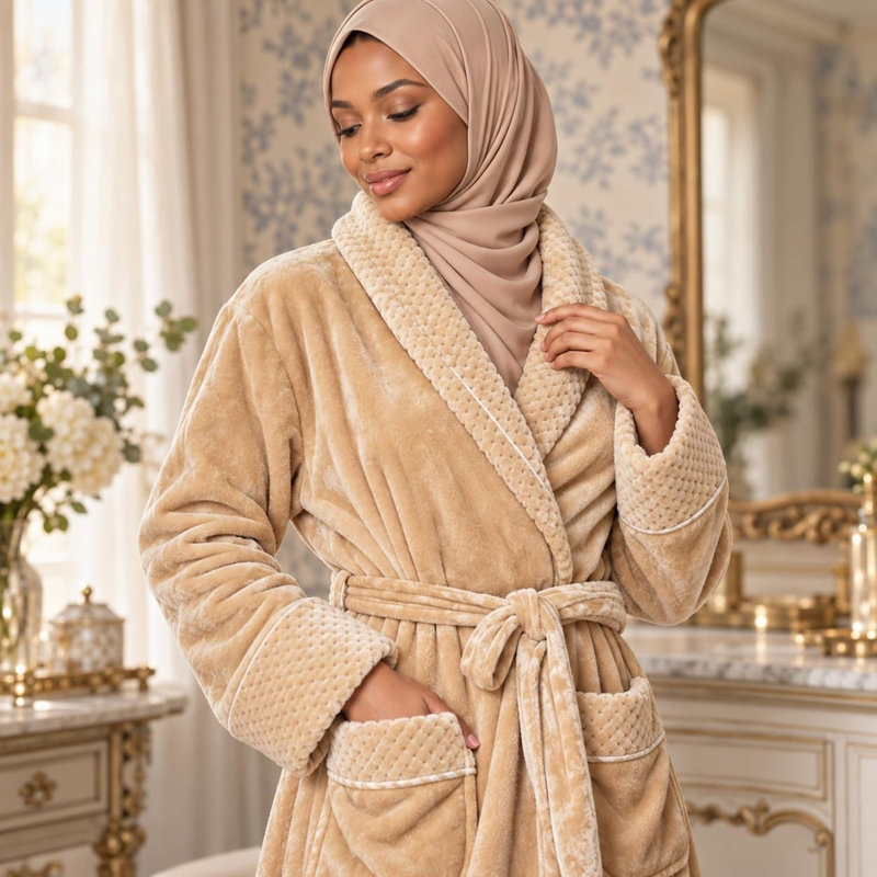 LOTUS LINEN Peignoirs moelleux moelleux peignoirs longs, M / G, Beige