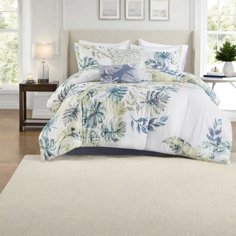 Ensemble de literie surdimensionné en coton 6 pièces, style tropical côtier pour la maison