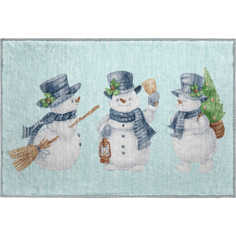 Premium Machine Washable Ingrassellino AMF1826 Happy Snowmen Holiday Rug, Rectangle 1'8" x 2'6"