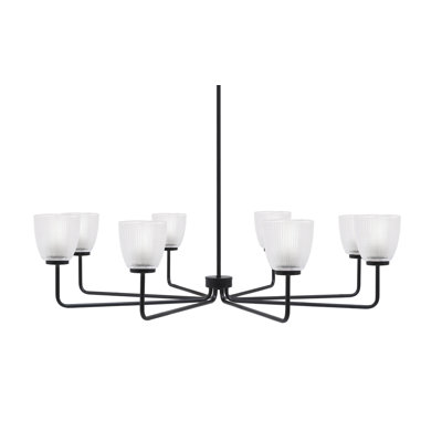 Lustre 8 lumières Amarmula, finition noir mat, verre côtelé transparent de 5 po