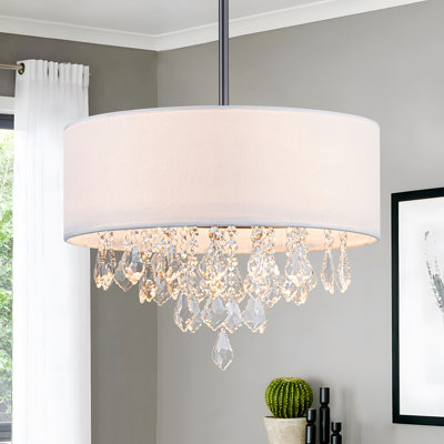 Lustre tambour en tissu à 5 lumières à intensité variable avec détails en cristal