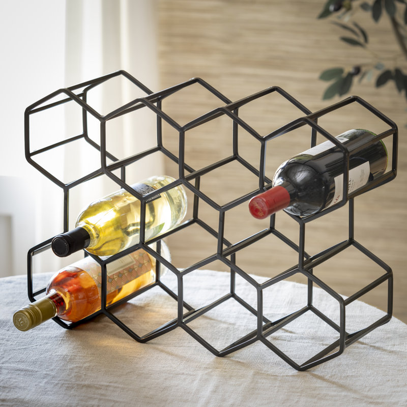 Porte-bouteilles en métal noir Honeycomb