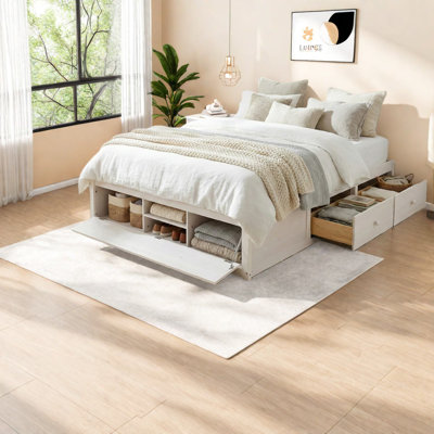 Space-saving Queen Platform Beds With Storage, Solid Wood, Modern Home Design
