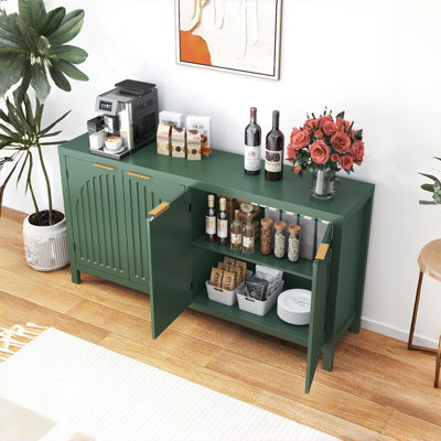58" Wood Arched Buffet Cabinet, Buffet Sideboard Cabinet with 4 Doors and Adjustable Shelves, Spacious Storage, Coffee Bar Storage Cabinet for Kitchen, Living Room
