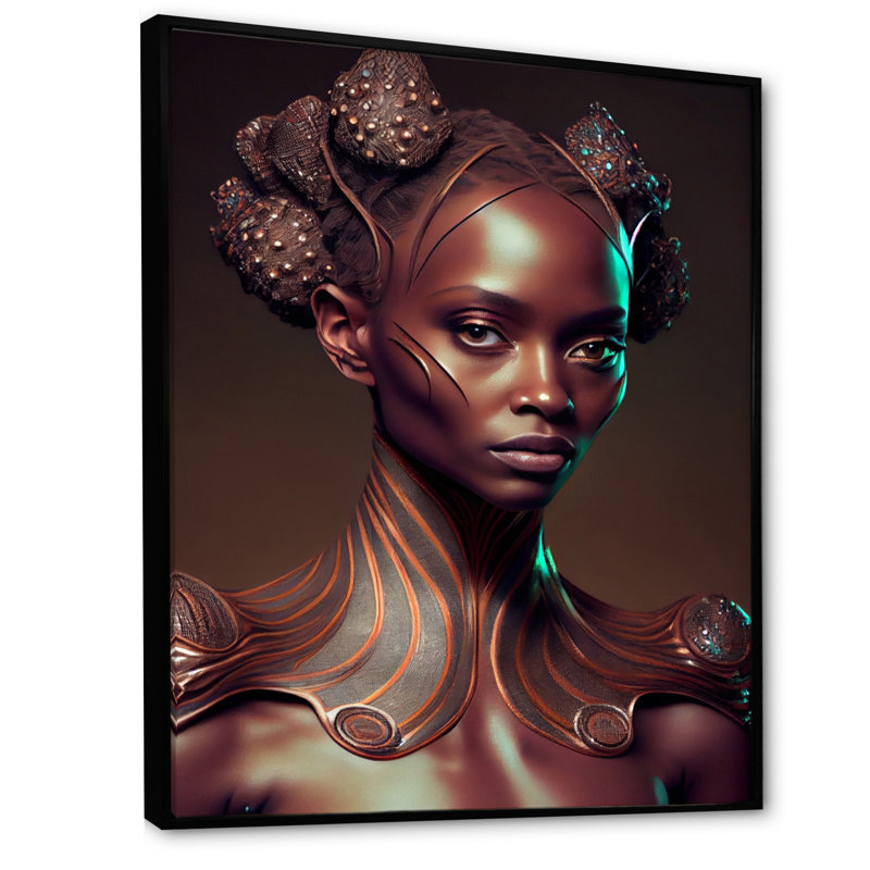 Houchins Tribal African Woman III sur impression sur toile, H 40 po x l 30 po x P 1,5 po, Cadre flottant noir