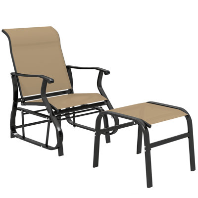 Fauteuil à bascule d'extérieur, chaise berçante de patio avec repose-pieds, chaise berçante individuelle pour jardin, terrasse ou bord de piscine, noir