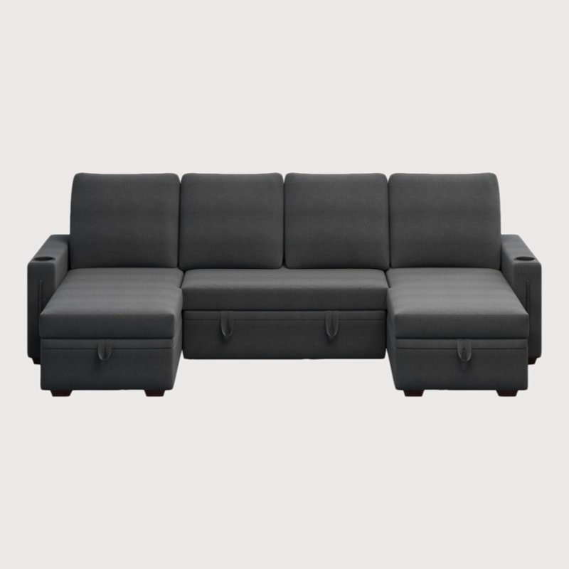 91" Convertible Sofa Couch with Pull Out Couch Bed, Dark Gray