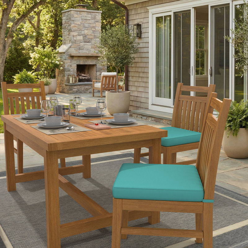 Wayfair Custom Outdoor Dining Chair Cushion With Sunbrella Fabric, Canvas Aruba, 18" W x 18" D
