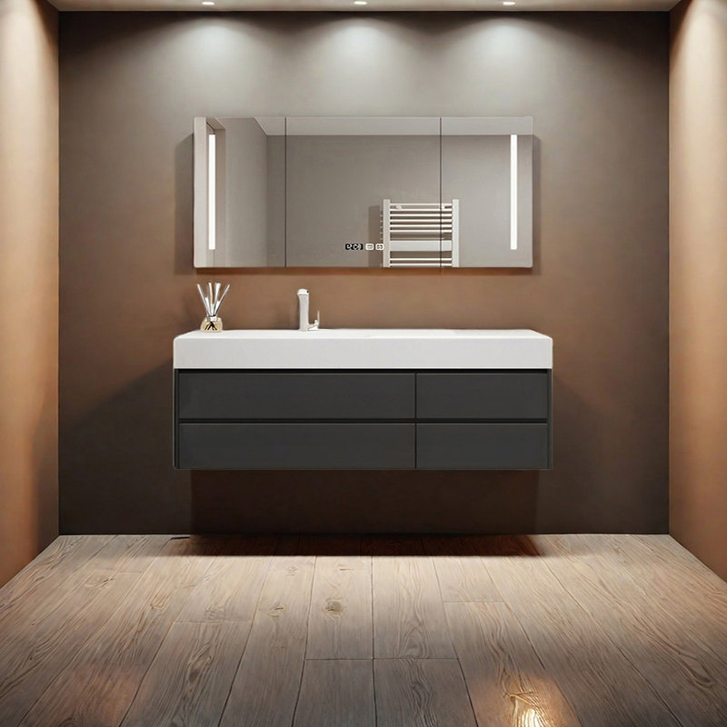 Creamy style smart bathroom cabinet, 59.05", Black