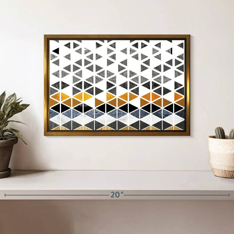 Triangle Geometric Patterns, Floating Frame Gold, 13" X 9"