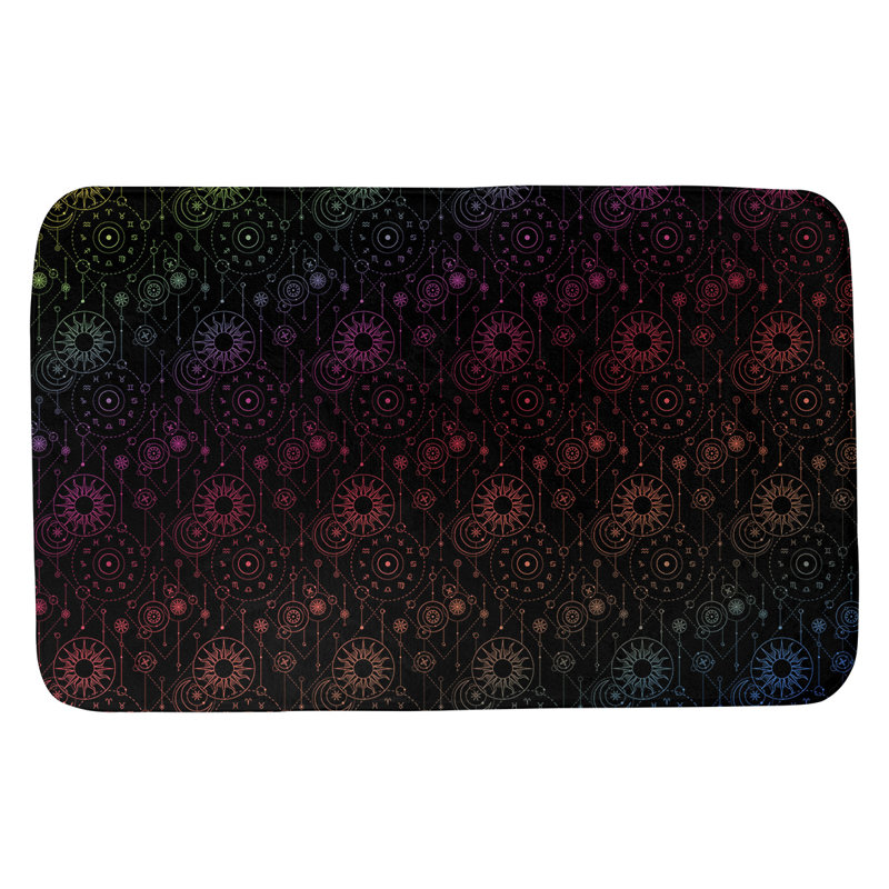 Tapis pour salle de bain astrologie Leffel, l 17 po x L 24 po, Noir / Rose / Gris
